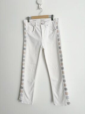Anthropologie McGuire Valletta White Embroidered Cropped Straight Jeans 30